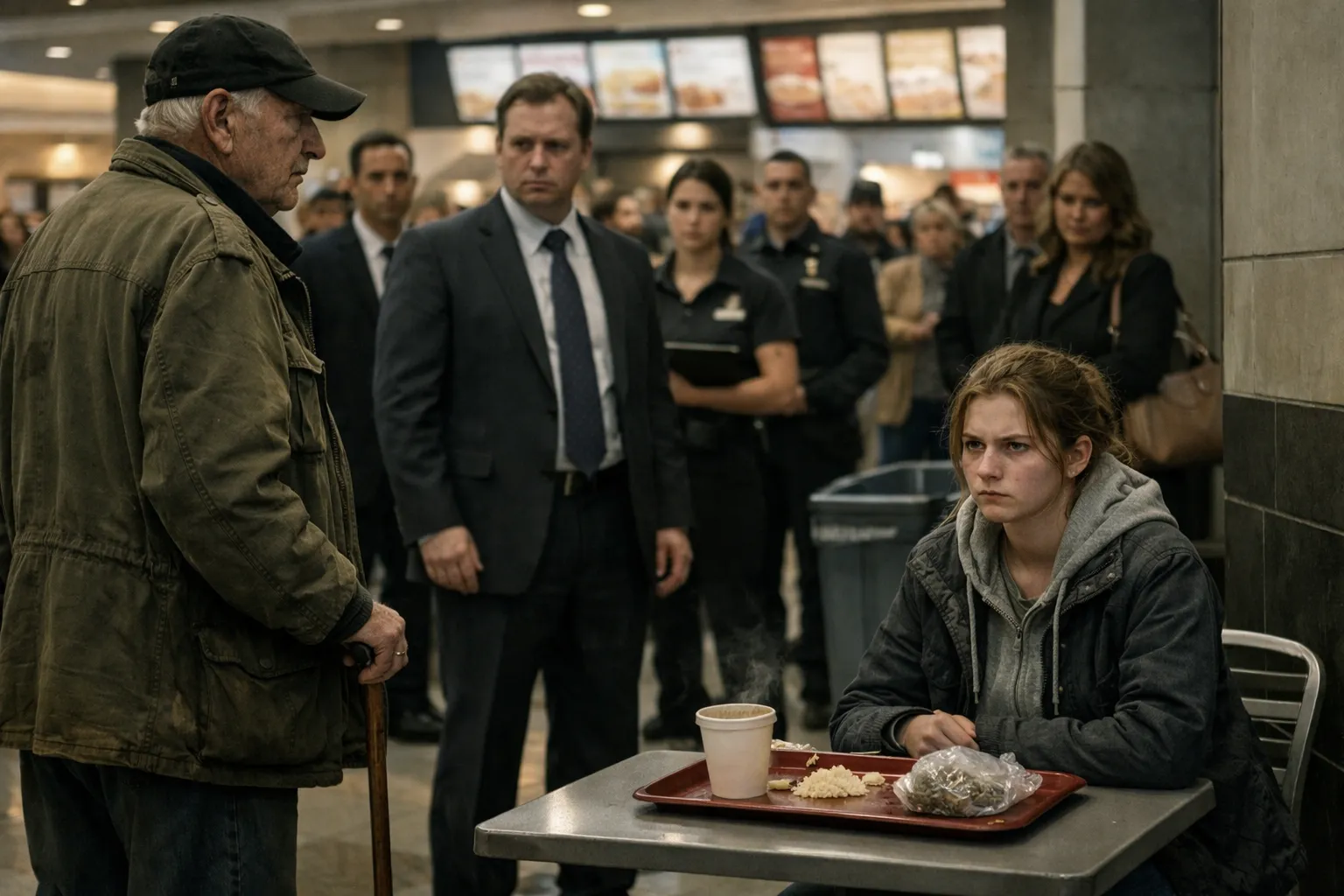 Le gettò il pranzo nella spazzatura. Poi il vecchio si alzò