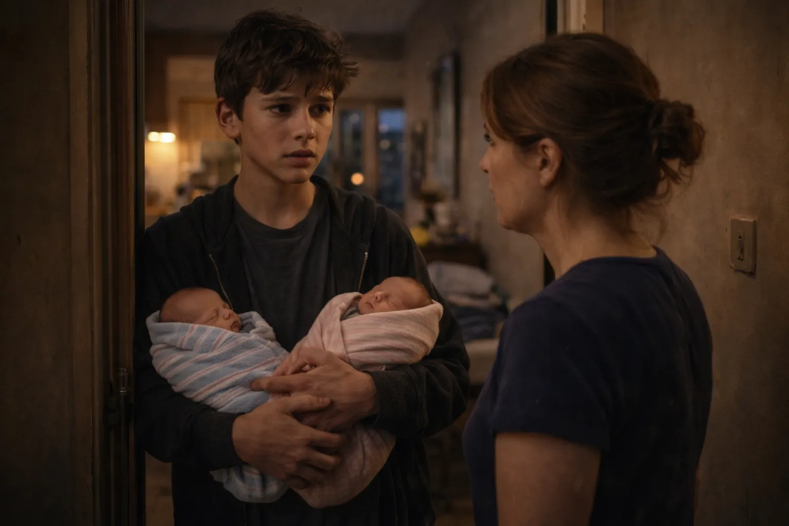 Mio figlio di sedici anni entrò in casa con due neonati tra le braccia — e capii che l’abbandono aveva appena bussato alla nostra porta