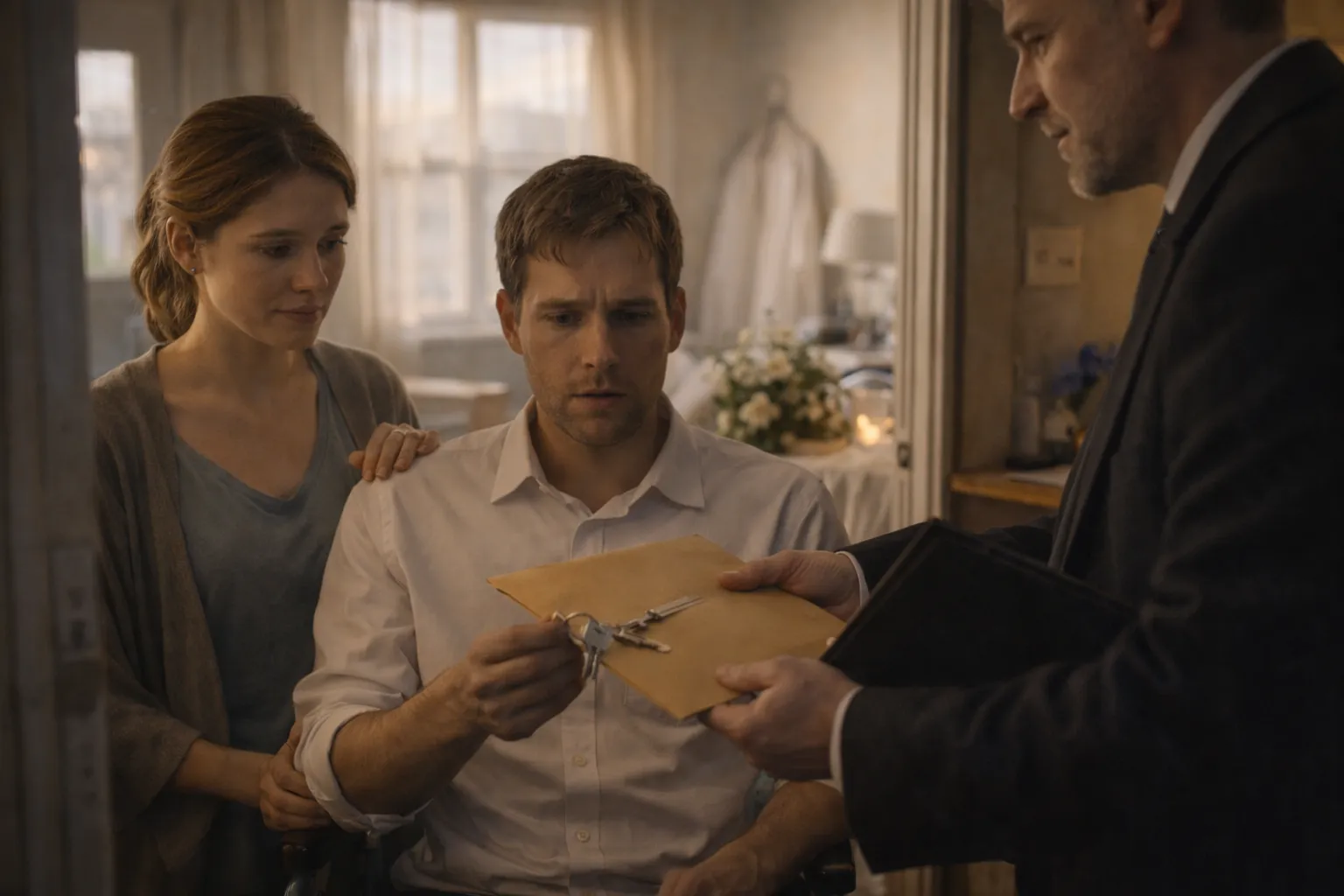 Il mattino dopo il matrimonio bussarono alla nostra porta — e mio marito in sedia a rotelle scoprì che un gesto di bontà non era mai stato dimenticato